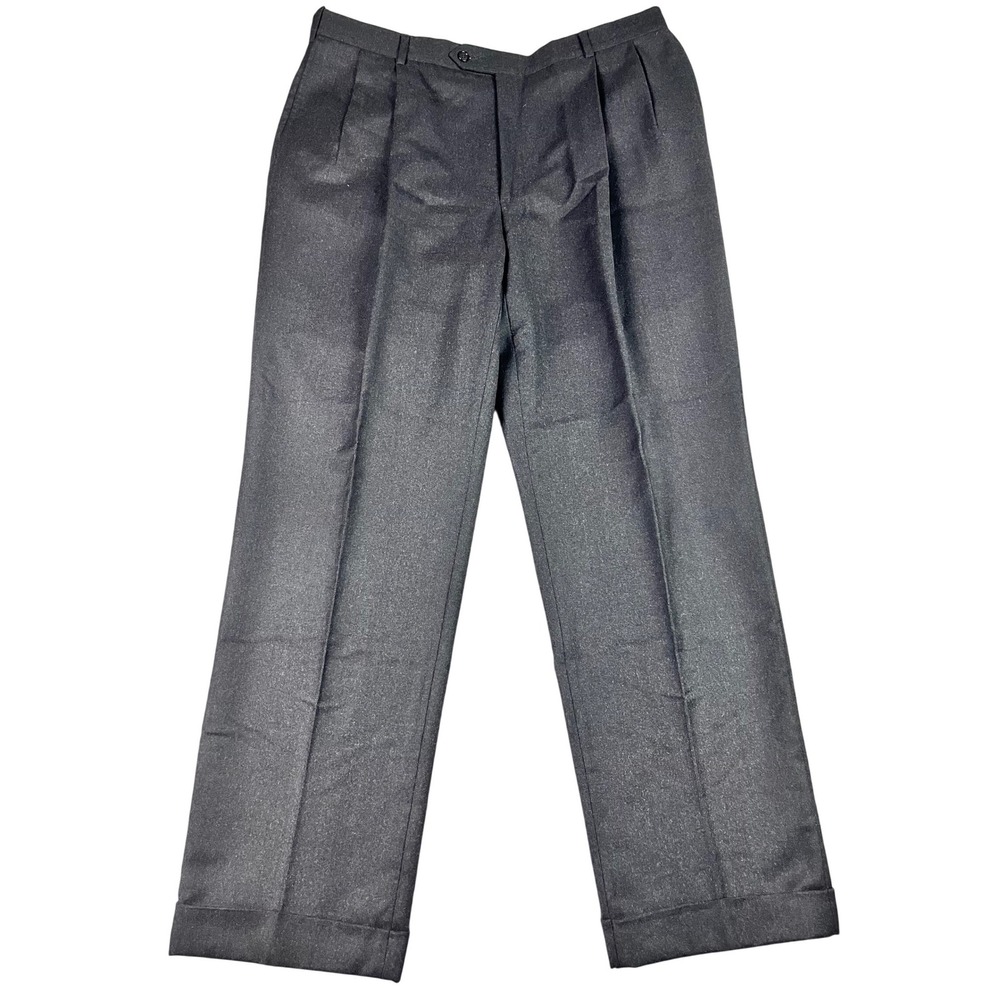Austin Reed Black Pleated Cuffed Dress Pants Mens 38x32 London England Wool EUC